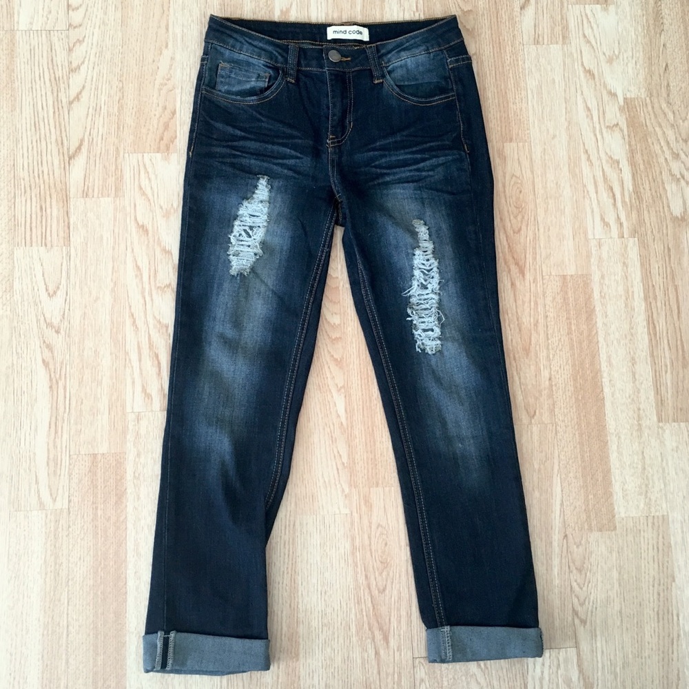 Mind Code Destroyed Rolled / Cuffed Crop Jeans 3